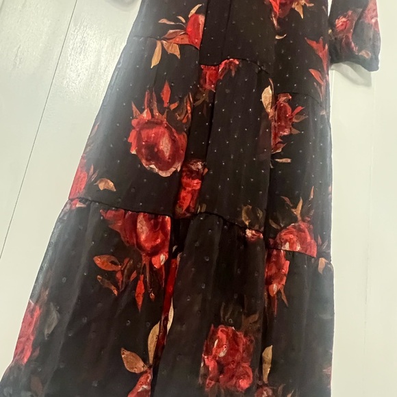 Frye & Co Floral Black and Red Women's Dress - Picture 7 of 8